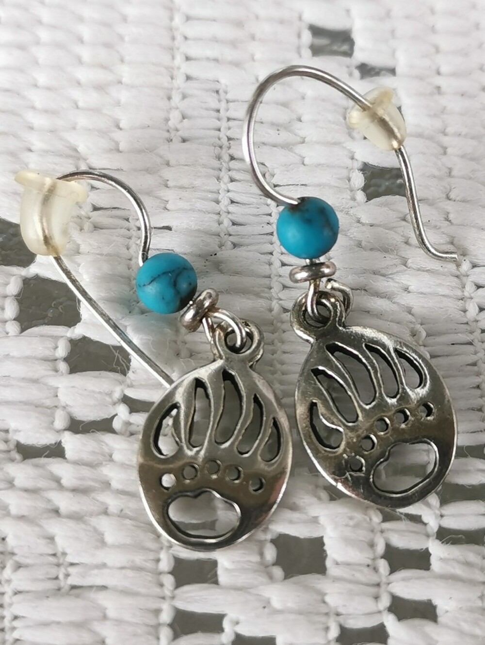 Sterling Silver 925 Bear Paw Southwestern Dangle Earrings